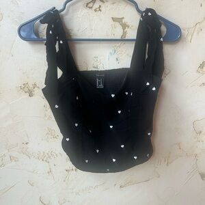 Forever 21 Cropped Top Small Black Heart Details Adjustable Straps EUC